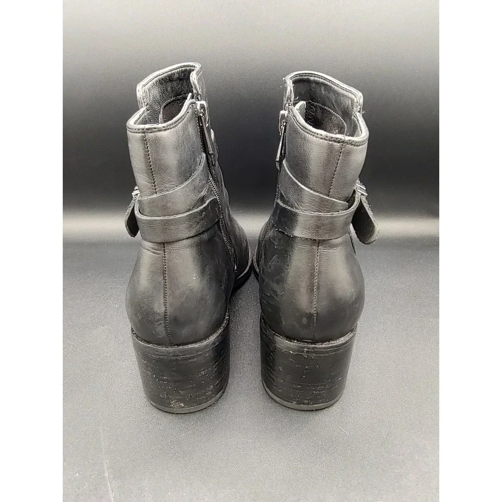 Clarks Womens Black Leather Ankle‎ Boots Block Heel Side Zip Almond Toe Booties